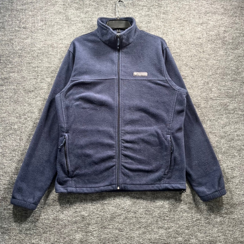 Columbia Mens Full Zip Fleece Jacket Navy Blue Mock Neck Size M